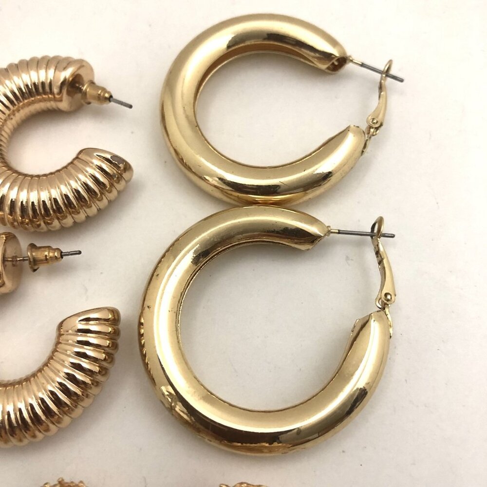 gold tone earrings lot Hoops Dangle Pierced - Picture 3 of 5